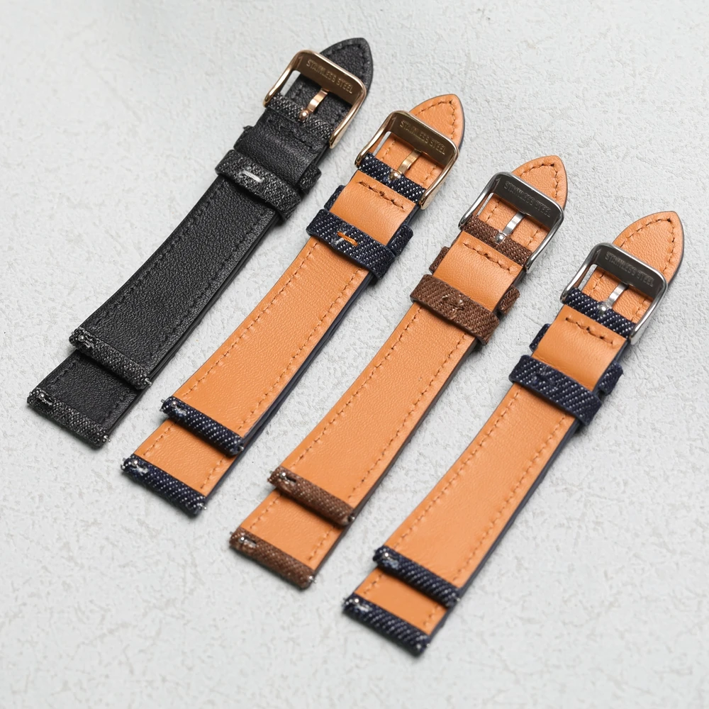 Handmade Japanese Gangshan denim strap, vintage distressed 18 19 20 22MM, quick release, soft black blue brown, soft men's strap