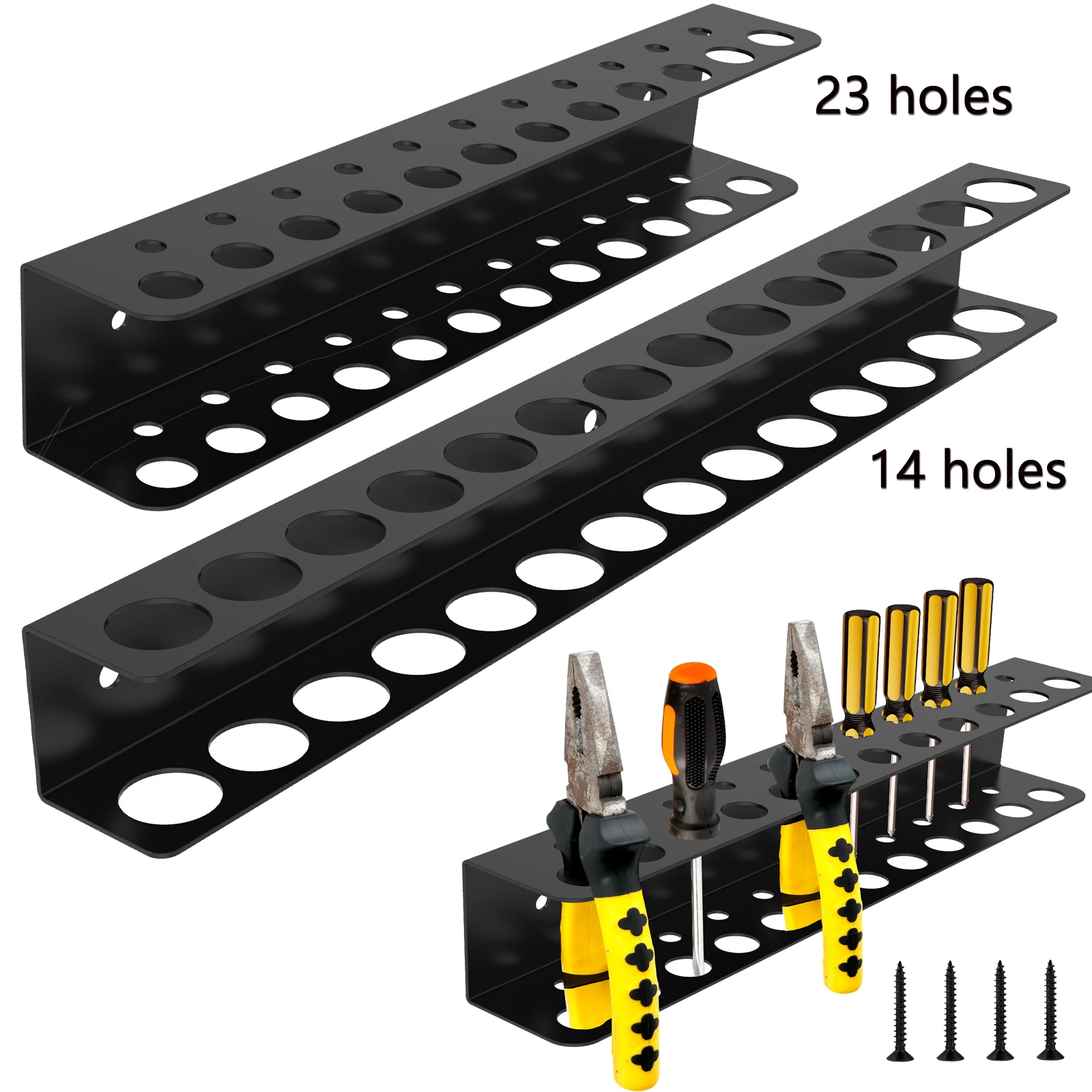 Organizador de chave de fenda com 4/23 furos, suporte de parede para chave de fenda e alicates, rack de chave de fenda de ferro, suporte para economia de espaço para garagem