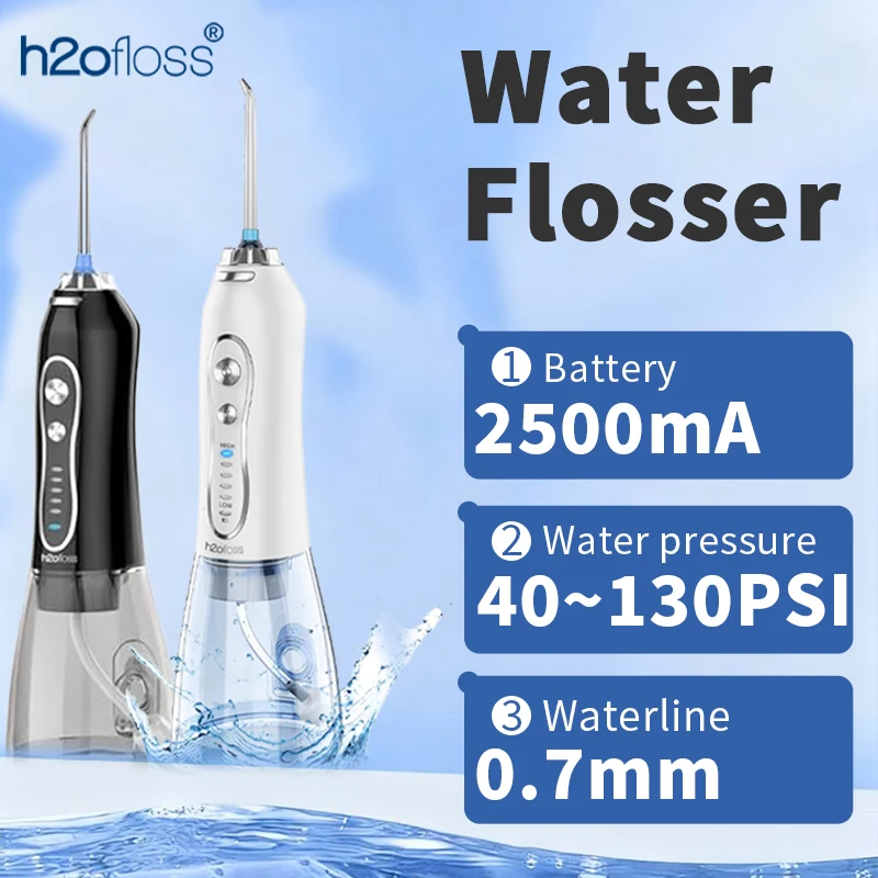 H2ofloss Water Flosser 140PSI High Pressure Oral Irrigator Waterproof Design 5 Modes 5 Nozzles Multi Color Options for Teeth