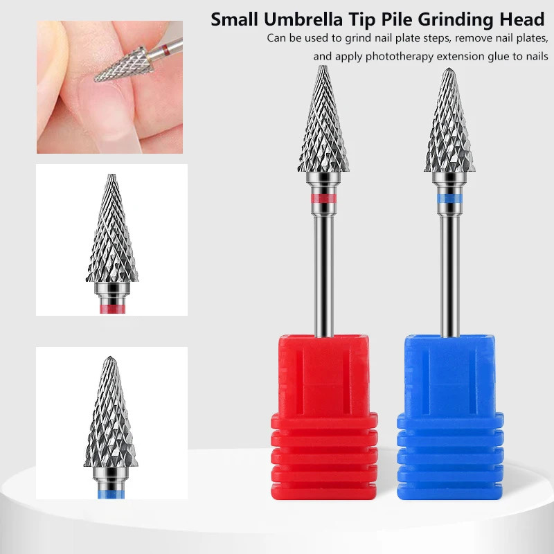 Tungsten Steel Milling Cutters For Manicure, Removing Gel Polish Nail Drill Bits Umbrella Shape Machine Pedicure Accessories