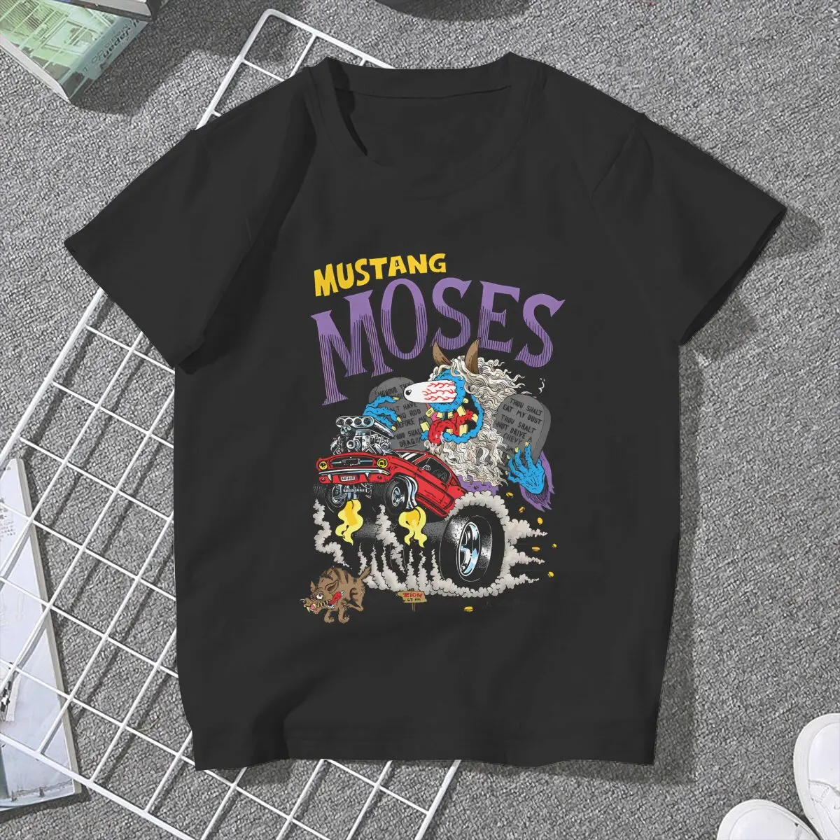 Tales Of The Rat Fink Cartoon Film Mustang Moses T Shirt Vintage Alternative Women's Polyester Tshirt O-Neck