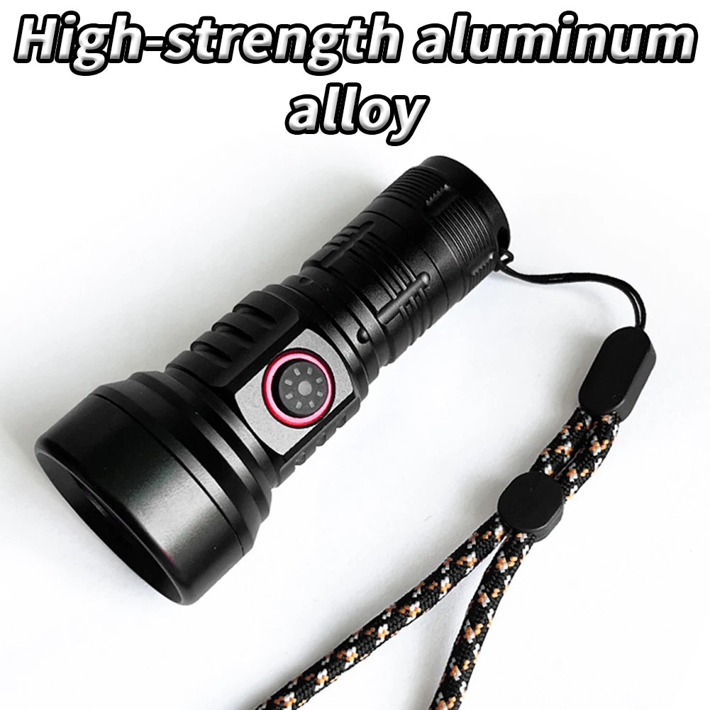 Linterna LED recargable, foco ajustable de 50000 lúmenes, resistente al agua, 4 modos de carga