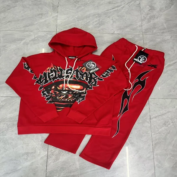

American Sle Retro Hell Star Hoodie Sweatpants Set Men's High Street INS Autumn Winter Women's Fce Long Sve Long Pants