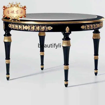 European dining table, gold-painted dining table, marble, restaurant table, neoclassical dining table
