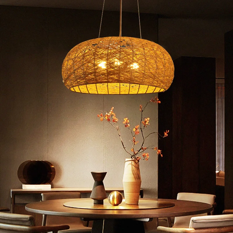 2025 Bamboo Pendant Lamps Hand Knitted Chinese Style Weaving Hanging Lamps 26cm Restaurant Home Decor Lighting Fixtures HOT