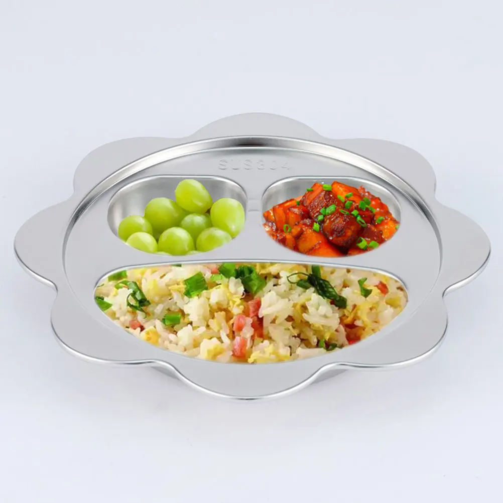 

Stainless Steel Divided Plate Kids Dinner Tray Unbreakable Food Storage Sectioned Bowls Student Meal Prep Healthy Eating