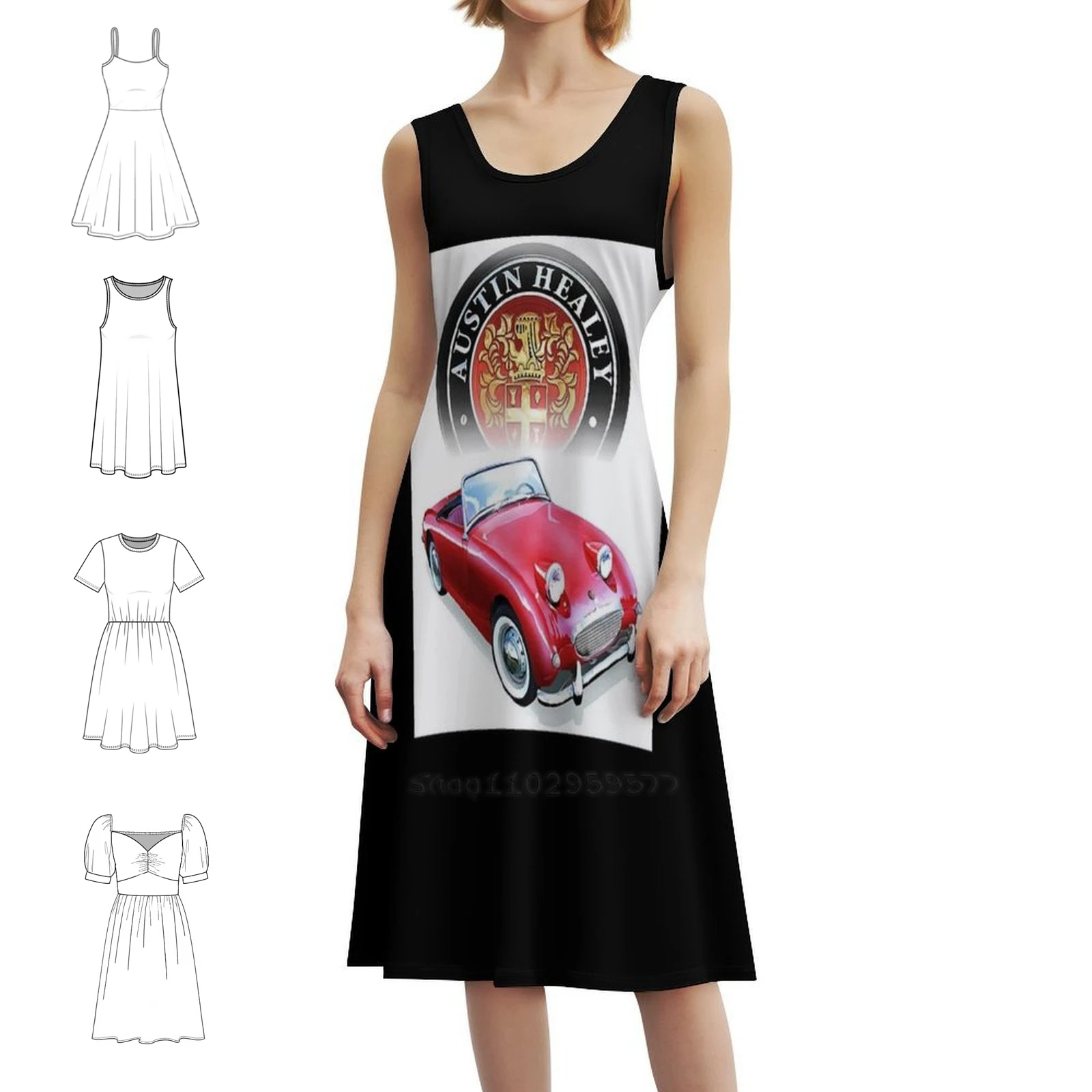 فستان كاجوال على الطراز الكوري من Austin Healey-Sprite للنساء فساتين مكتب يومية بسيطة للسيدات من Austin Healey Back Automobile British #1