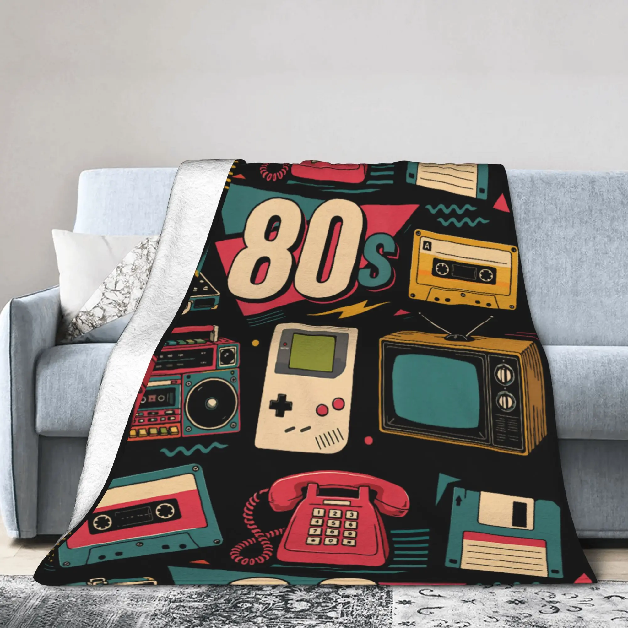 80s Retro Cassette Tape Boombox Game Blanket Flannel Decoration Vintage Portable Ultra-Soft Bedding Throw Blankets Bedspreads