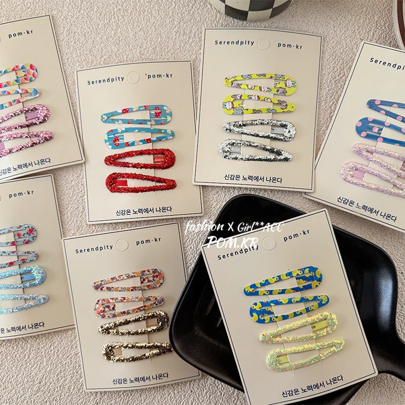 

4 шт./компл., милые заколки BB для девочек, блестящие заколки ярких цветов, милые заколки для волос с героями мультфильмов, заколки для волос с челкой для малышей, боковые заколки, головные уборы