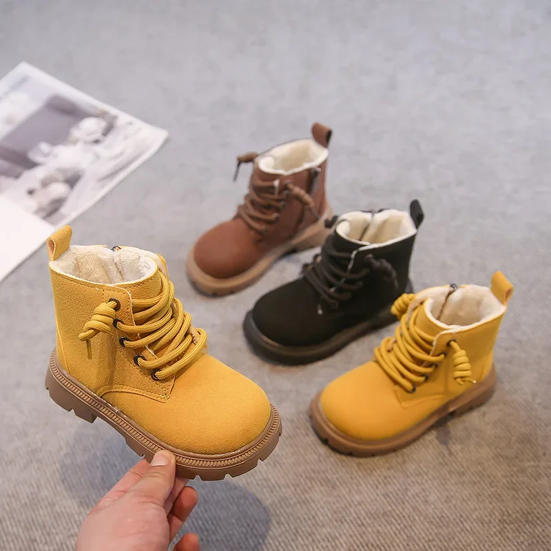 2025 Kids Simple Winter Ankle Boots Warm New Girls Classic Platform School Boots Non-slip Causal Children's Fashion Plush Boots