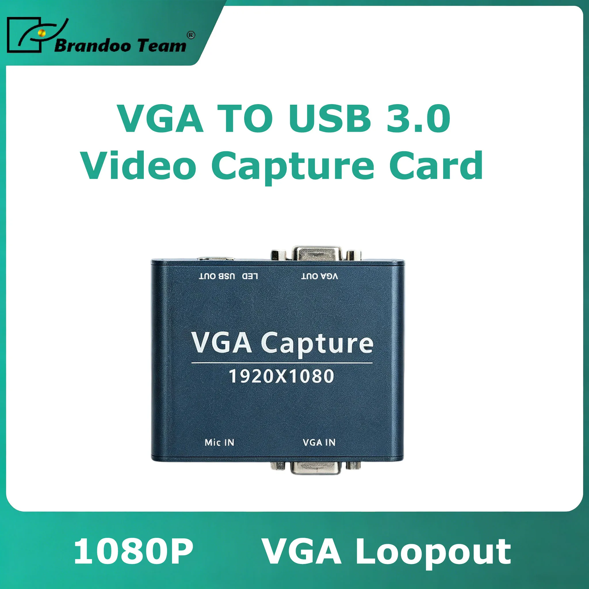 VGA to USB Video Capture Card 1080P USB 3.0 HD Audio and Video VGA Loop Out Free Driver for Live Streaming
