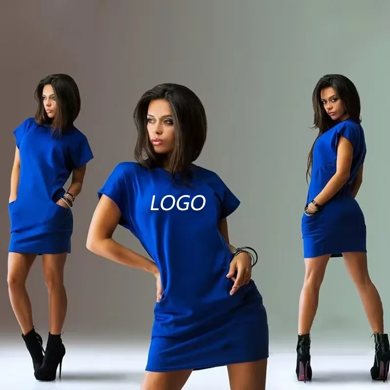 Abiti con LOGO personalizzato tinta unita estate di media lunghezza traspirante moda regolare Casual a maniche corte semplice lusso pigro da donna