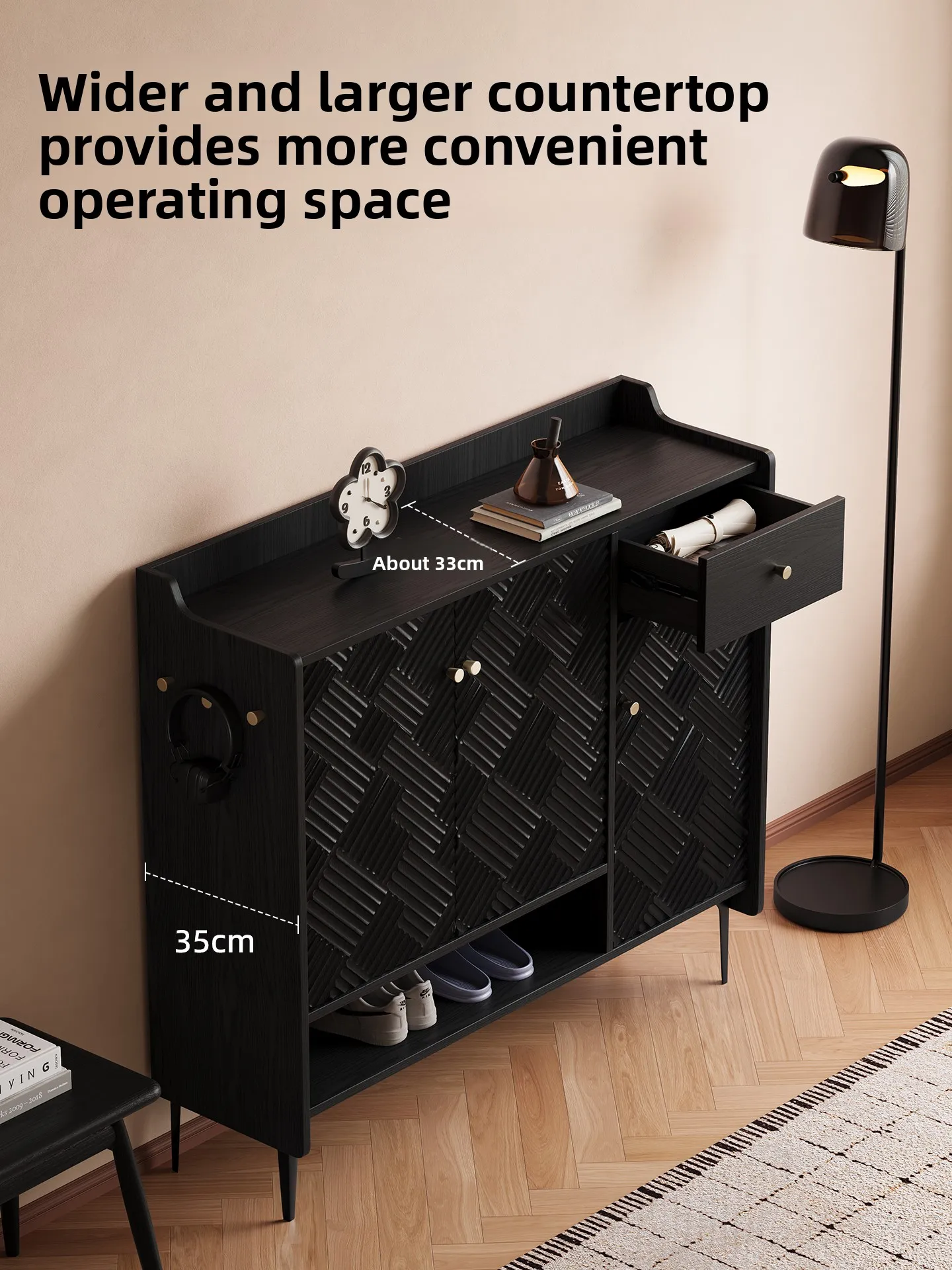 

ZZ Retro Black Shoe Cabinet Home Entrance Storage Cabinet Integrated Wall-Mounted Entryway Cabinet Ultra-Thin Vintage