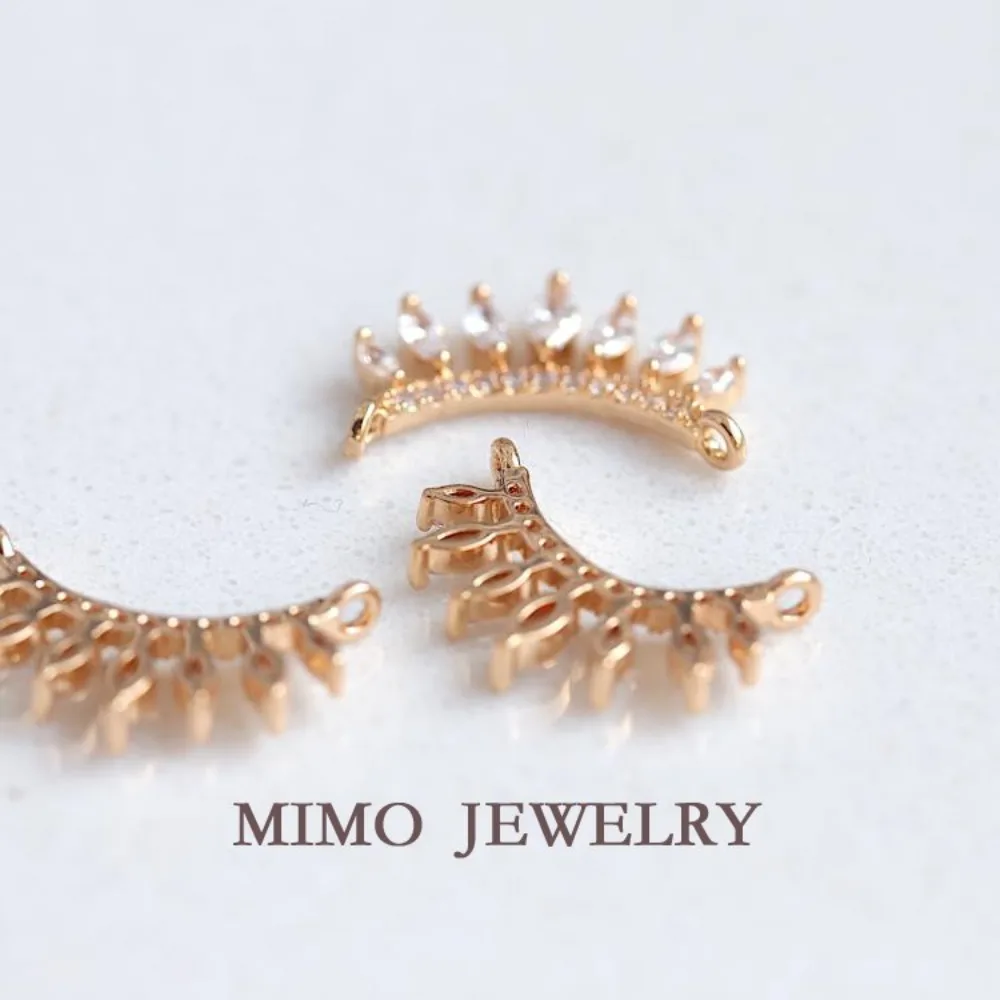 Zircon Eyelashes Beautiful Japanese Style Double Ring Connection Charms Pendant Supplies DIY Hand Brass Gold Plated Accessories