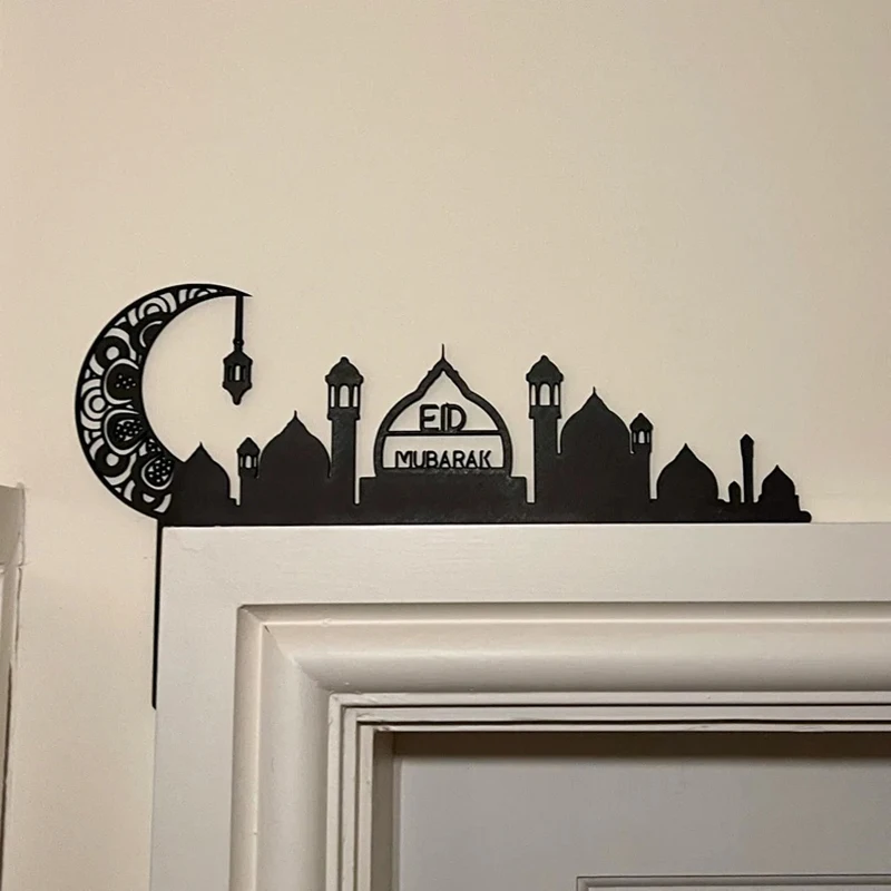 1 Pc Hollow Moon Church Door Frame Decoration with Door Lintel Letters and Signs, Happy Ramadan, Eid Mubarak Hanging Ornaments