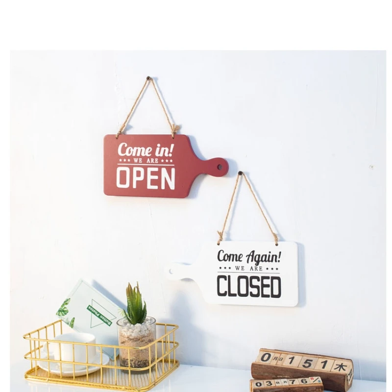 Hanging Sign Open Closed Sign Wooden Flip Reversible Double Sided Hanging Plaque Sign with Rope for Shop Pub Cafe Decoration