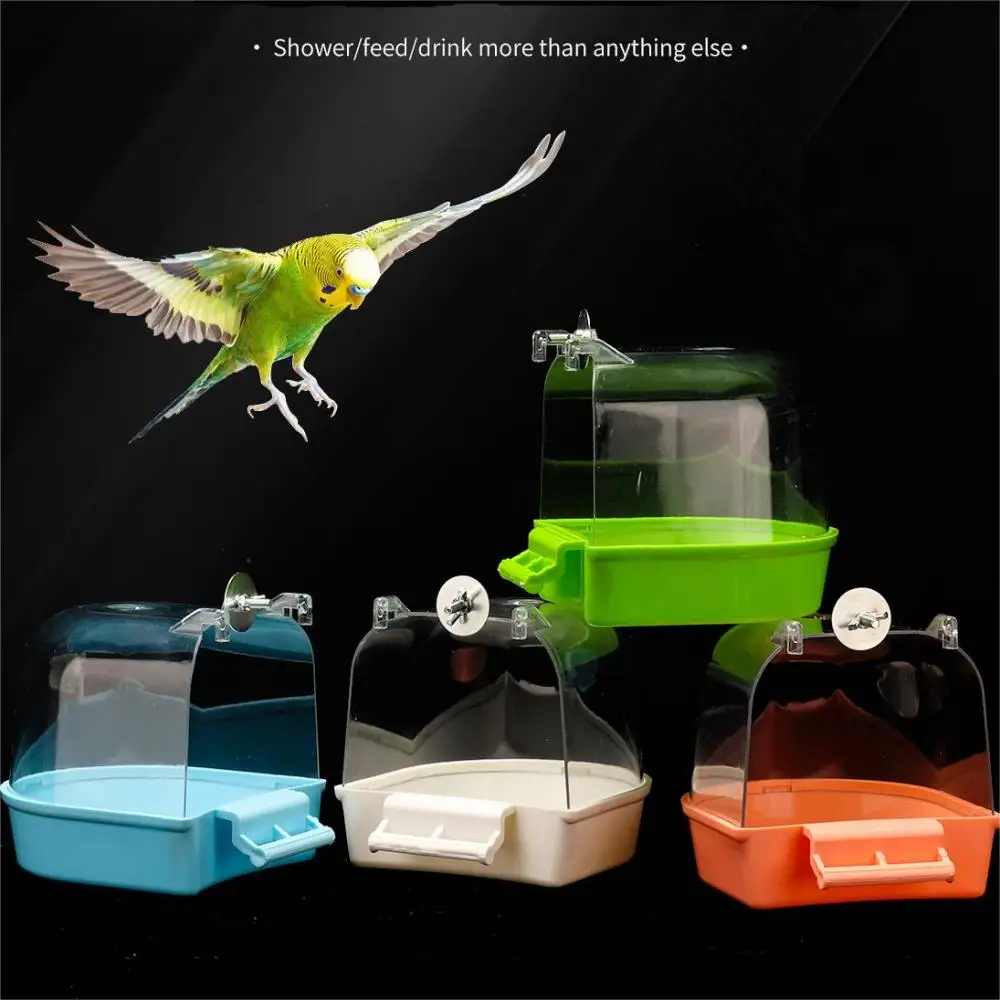 Hanging Bird Bath Box Parrots Bathtub Clear Visible Bath Shower Cage Accessories for Little Bird Canary Budgerigar Cockatiel