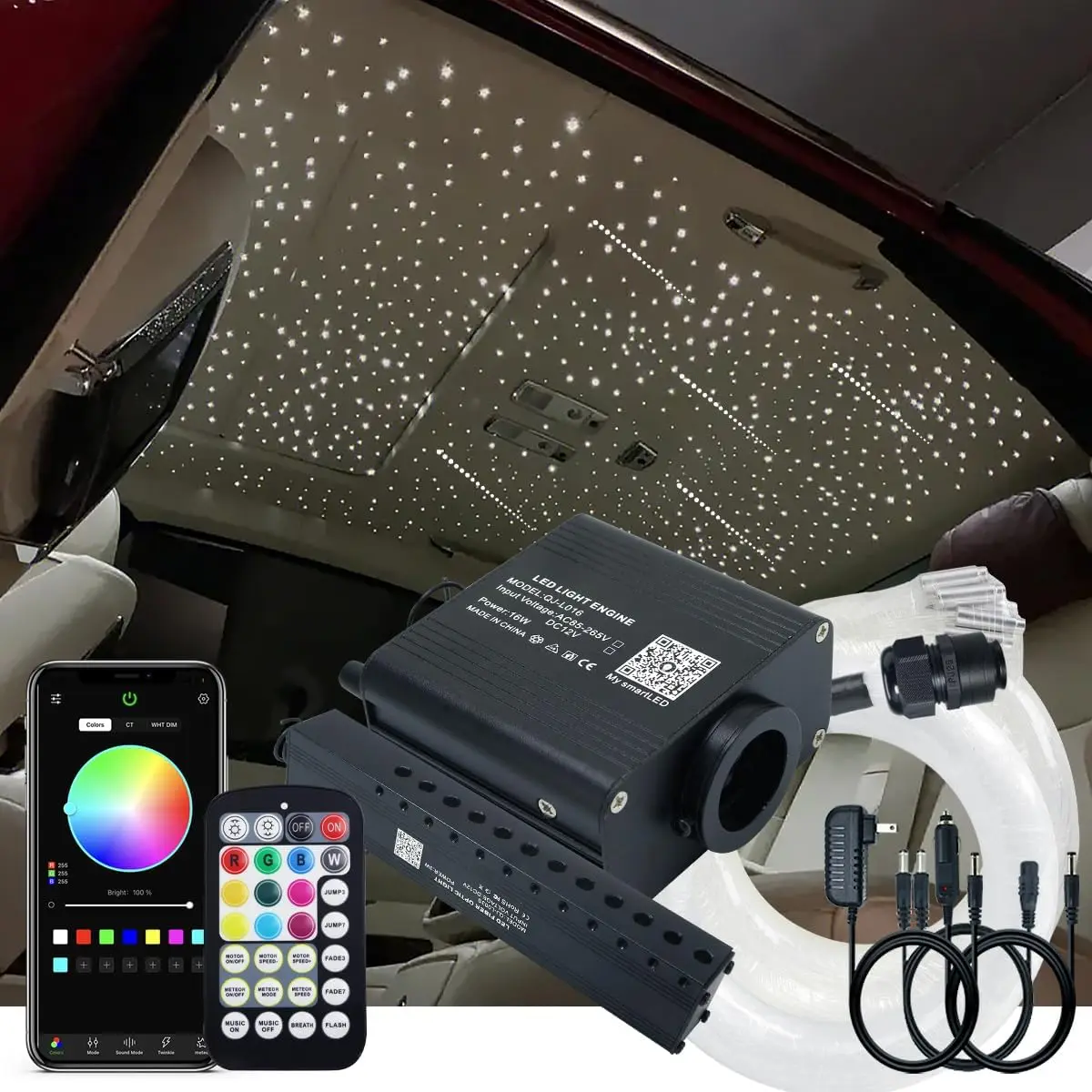 

Small 16W Twinkle Meteor Fiber Optic Light Kit with Music Activation, 550pcs for Car or Home Ceiling Star Effect