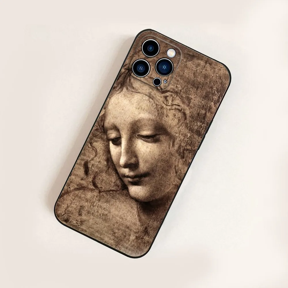 M-Mona Lisa Da V-Vinci Phone Case For iPhone 16,15,14,13,12,11,Pro,X,XS,Max,XR,Plus,Mini Black Silicone Soft case