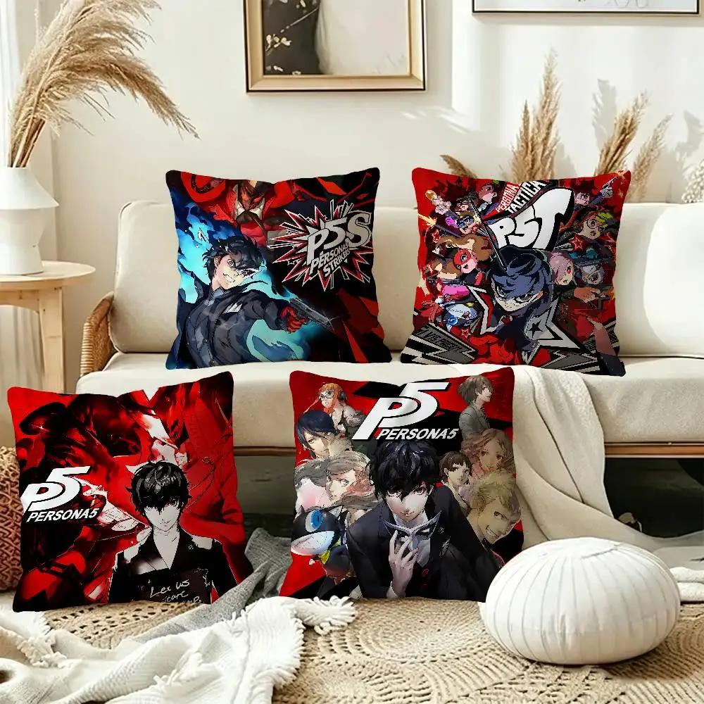 Game P-Persona 5 Anime Pillow Covers Cartoon Sofa Decorative Home Double-sided Printing Short Plush Cute Cushion Cover