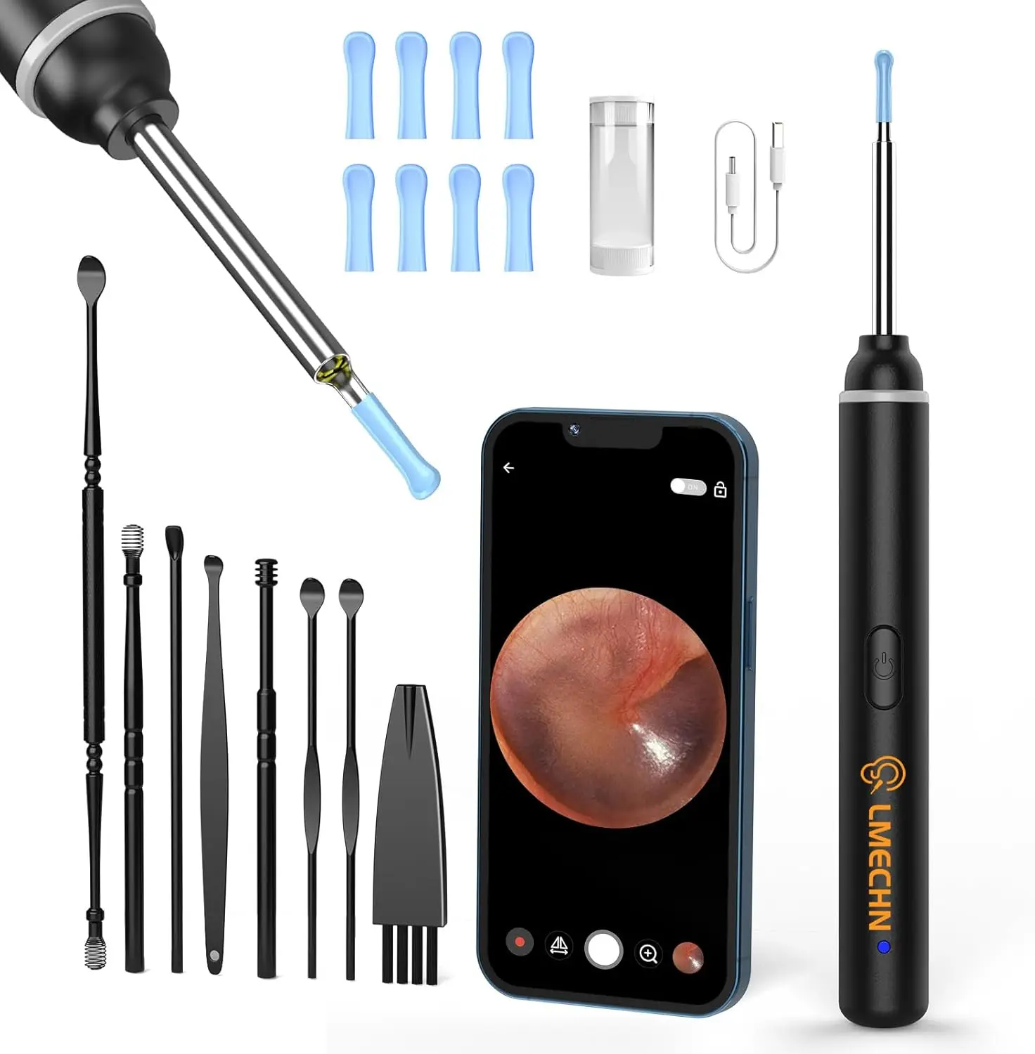

1920P HD Ear Otoscope with Camera, 6 LED Lights, IP67 Waterproof, 8 Silicone Tips for iPhone/Android