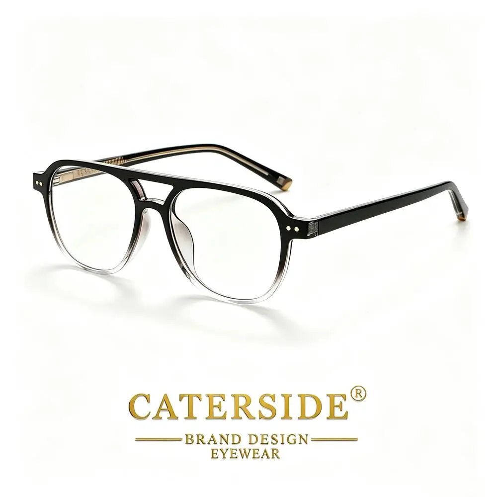 CATERSIDE Herren Pilotenbrille Flache Oberseite Doppelbrücken-Design Federscharnier Brillengestell Damen Anti-Blaulicht-Brille – Detail 5