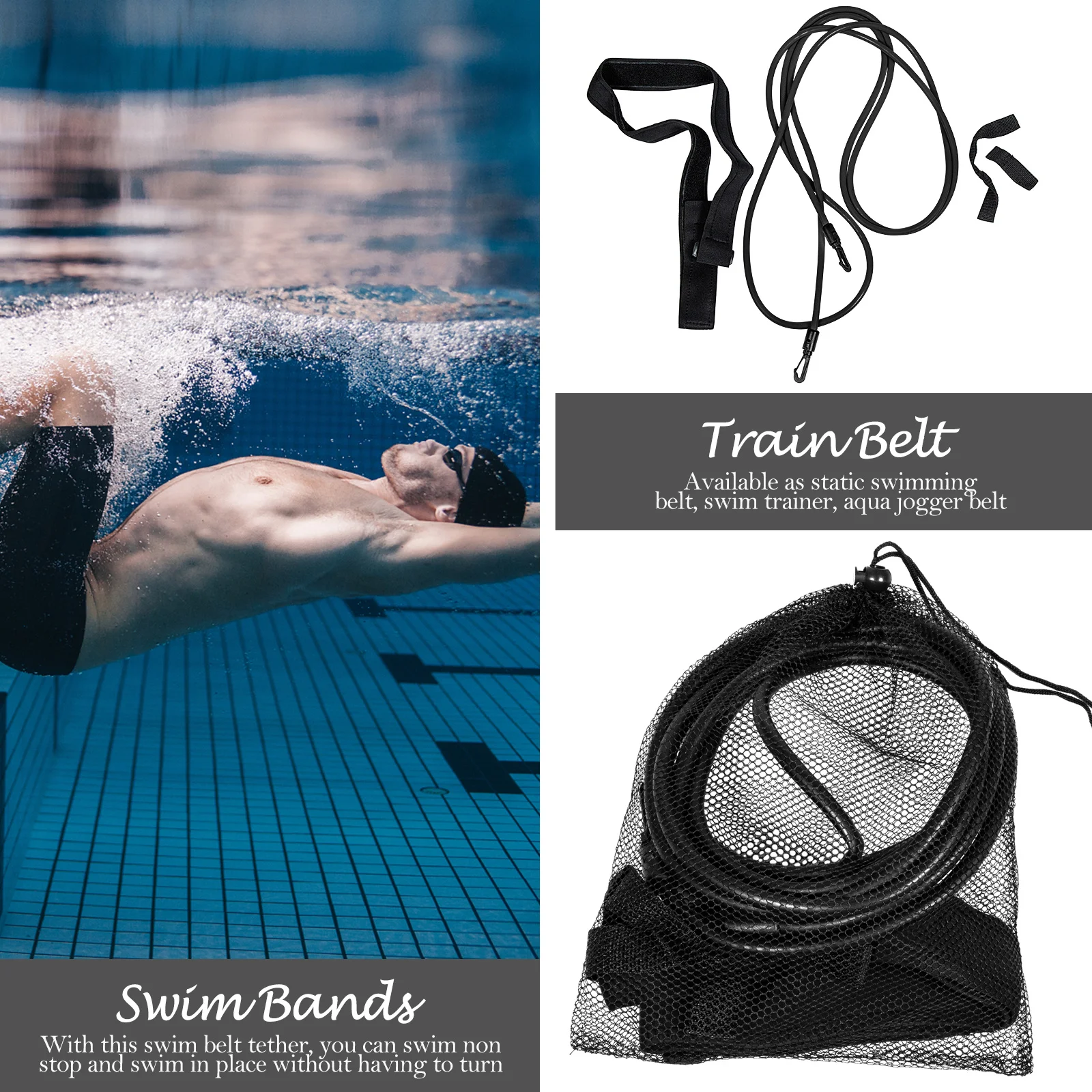 

Swimming Resistance Band Training Belts Equipment Bungee Rope Kit Gear to Weave