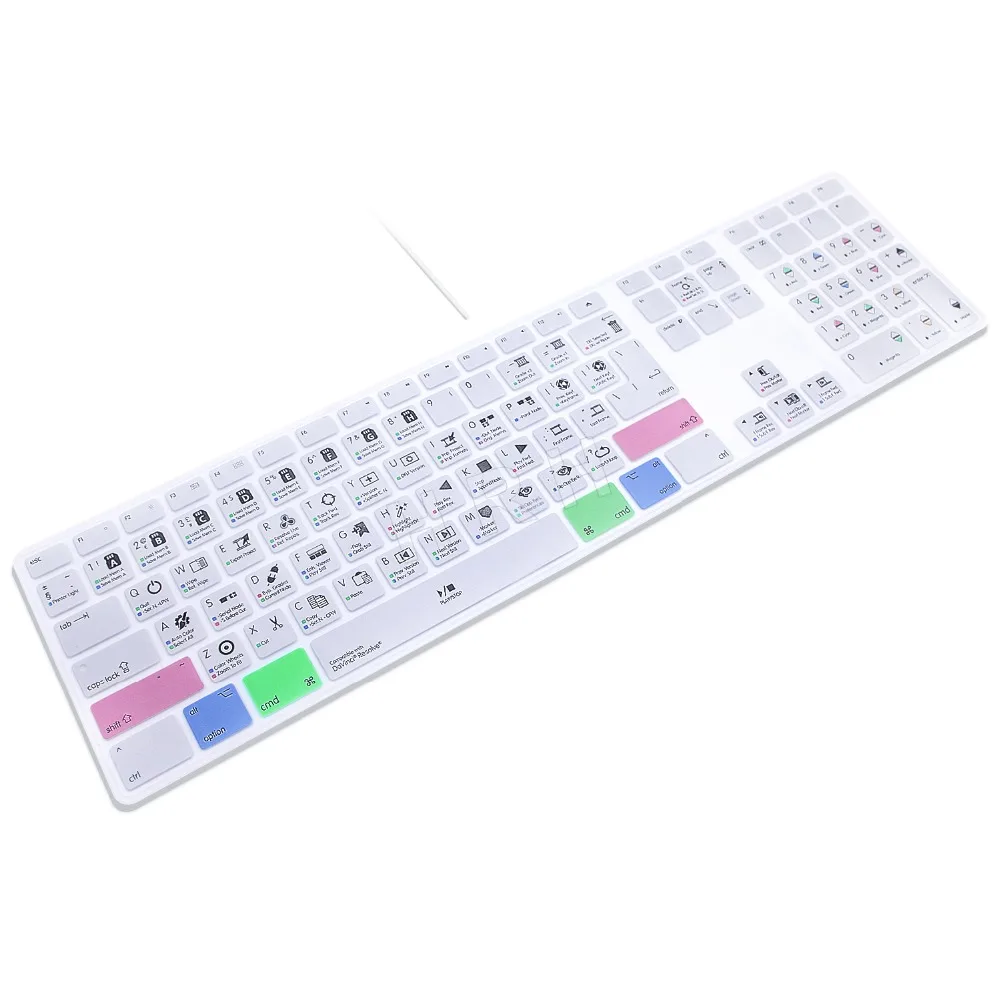 For Apple Keyboard with Numeric Keypad Wired USB DaVinci Resolve Hot keys Design Keyboard Cover Skin For iMac G6 DesktopPC Wired