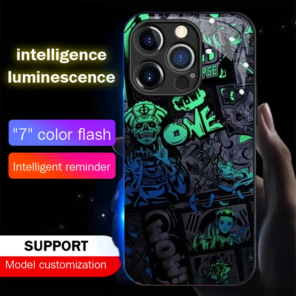 

Luxury Graffiti Art LED Calling Light Flash Phone Case Luminous Cover For iPhone 15 14 13 12 11 Pro Max XR XS Plus 6 7 8 SE2020