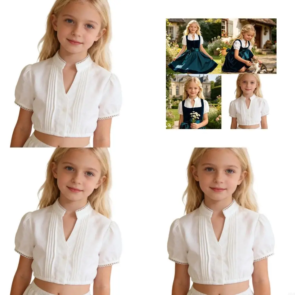 White Shirt For Children Soft Polyester Fabric Great For Classroom And Holiday Event Fashionable Girl Tops Blouse A2UB