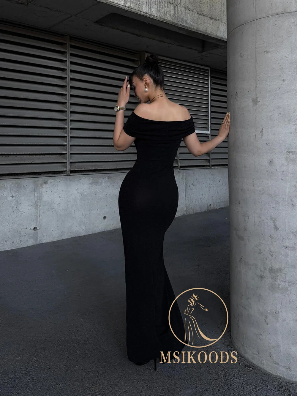 Eleganckie sukienki na studniówkę Msikoods z odkrytymi ramionami, szyte na miarę, aksamitne, z wysokim rozcięciem, obcisłe, seksowne, długie sukienki na przyjęcie dla kobiet, sukienki dla druhen.