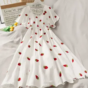 Sweet and elegant female super immortal forest strawberry impression a-Line Elastic Dress Elastic Bust Short Sleeing Mess Dresses 10 Main Sales Strawberry Dress - №8
