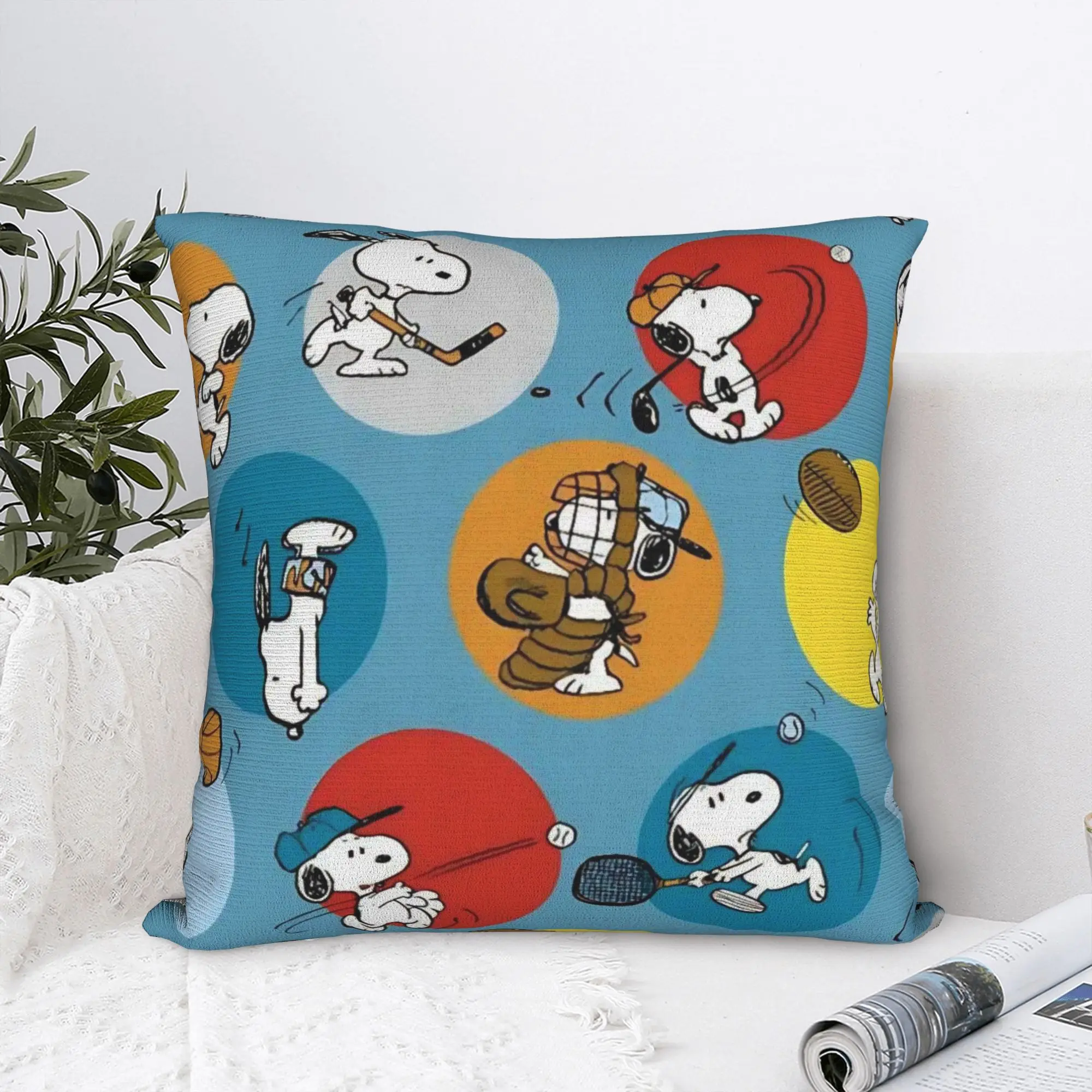 Kawaii 90s S-Snoopys Square Pillow Case  Cushion Covers Vintage Zipper Decor Pillowcase for Car 45x45cm