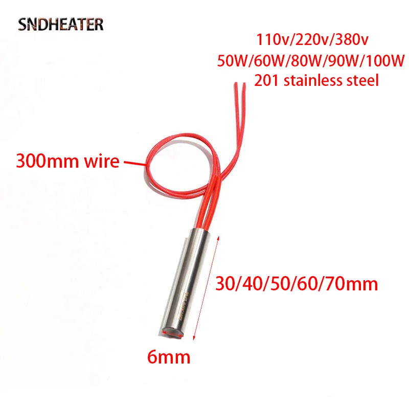 SNDHEATER 6 مللي متر ضياء خرطوشة عنصر التدفئة لقالب AC110V/220 فولت قضيب كهربائي صناعي للحرارة 50 واط/60 واط/80 واط/90 واط/100 واط 2 قطعة