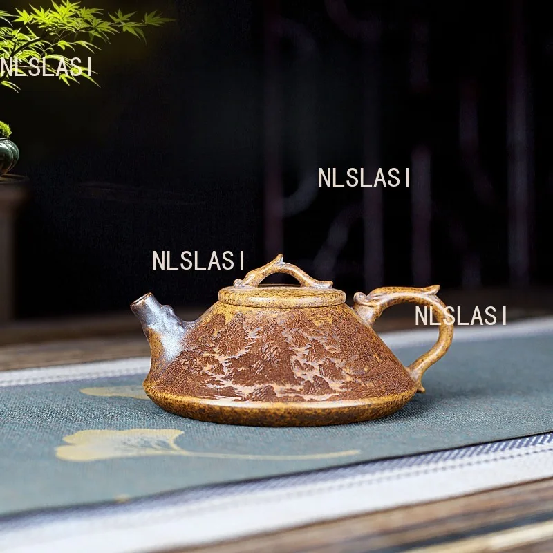 160m Learthenware Pot of Yixing High Temperature Section Dragon Ladle Teapot Mesh Carved Teapot Kung Fu Tea Set Accessories