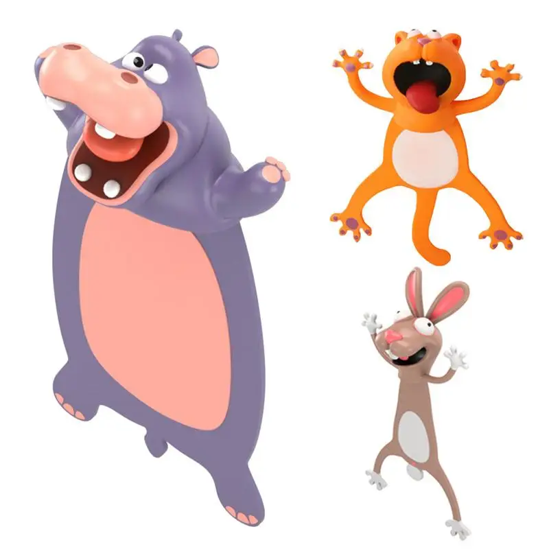 3D ที่คั่นหนังสือการ์ตูนสัตว์แบบแบนที่ตั้งหนังสือเครื่องหมายฮิปโปกระต่ายกระต่ายเครื่องเขียนสร้างสรรค์สำหรับเด็ก