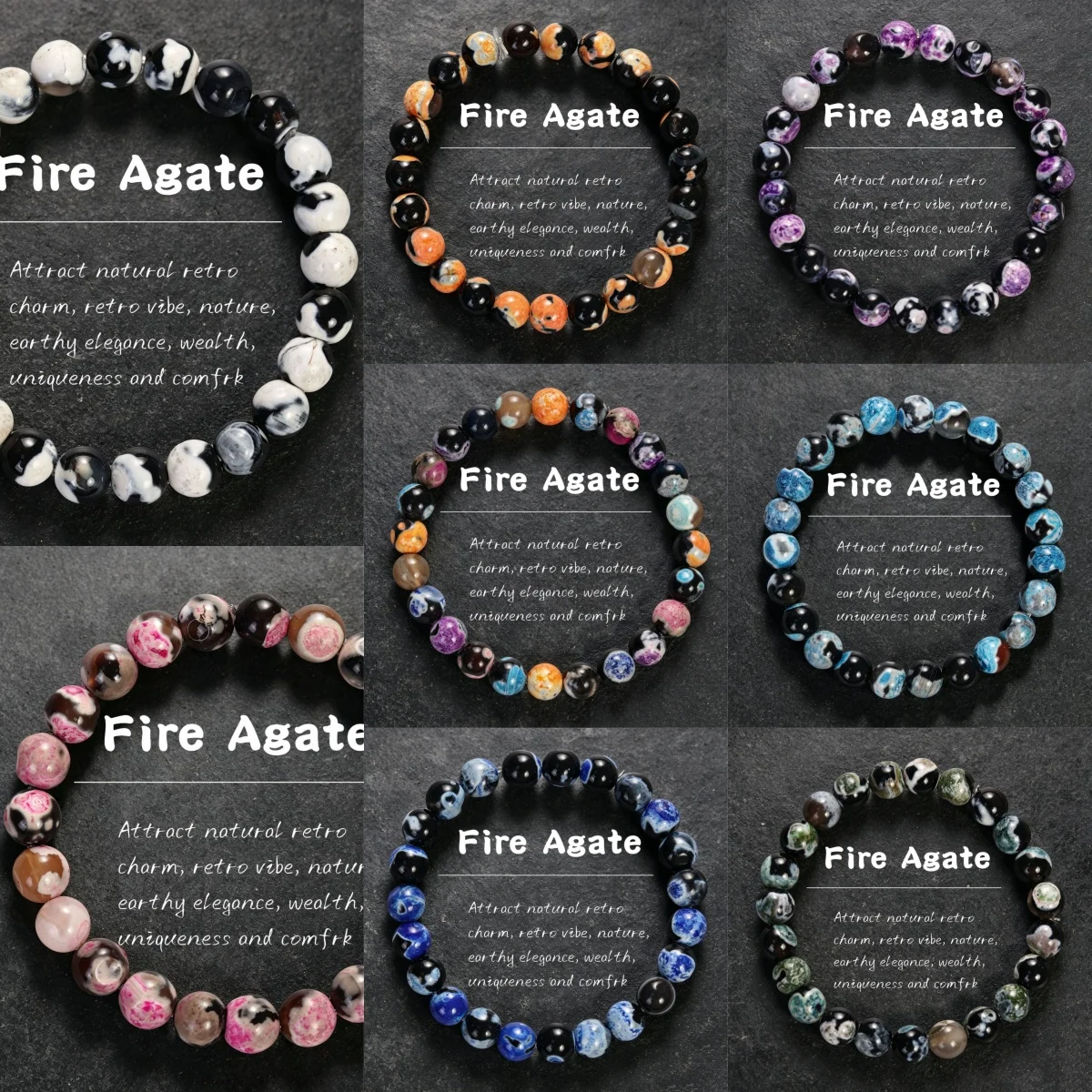 8 Colors Colorful Fire Agate Beaded Bracelet Handmade Crystal Stone Beads Stretch Bracelet for Women Jewelry