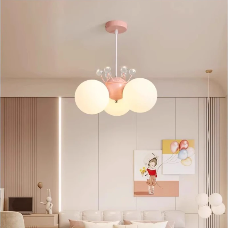 Princess Room Children's Room Chandeliers Pink Crown Crystal Bubble Ball Lights LED Modern Nursery Boy Girl Bedroom Chandelier