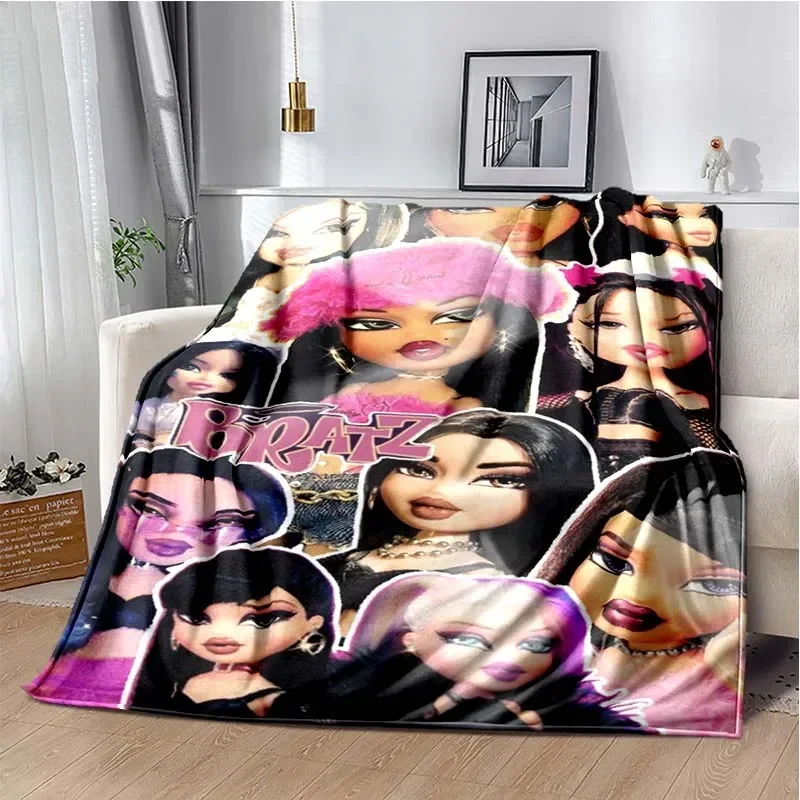 Bratz Cartoon 3D Girls Fashion Blanket Flannel Soft Warm Throw Blanket Bedroom Bed Sofa Office Travel Picnic Blanket Kids Gift