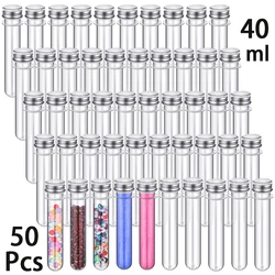 50Pcs Empty Refillable Clear Plastic Test Tubes Bottle with Silver Aluminum Cap Multipurpose Leak-proof Vial Jars Holder 40ml