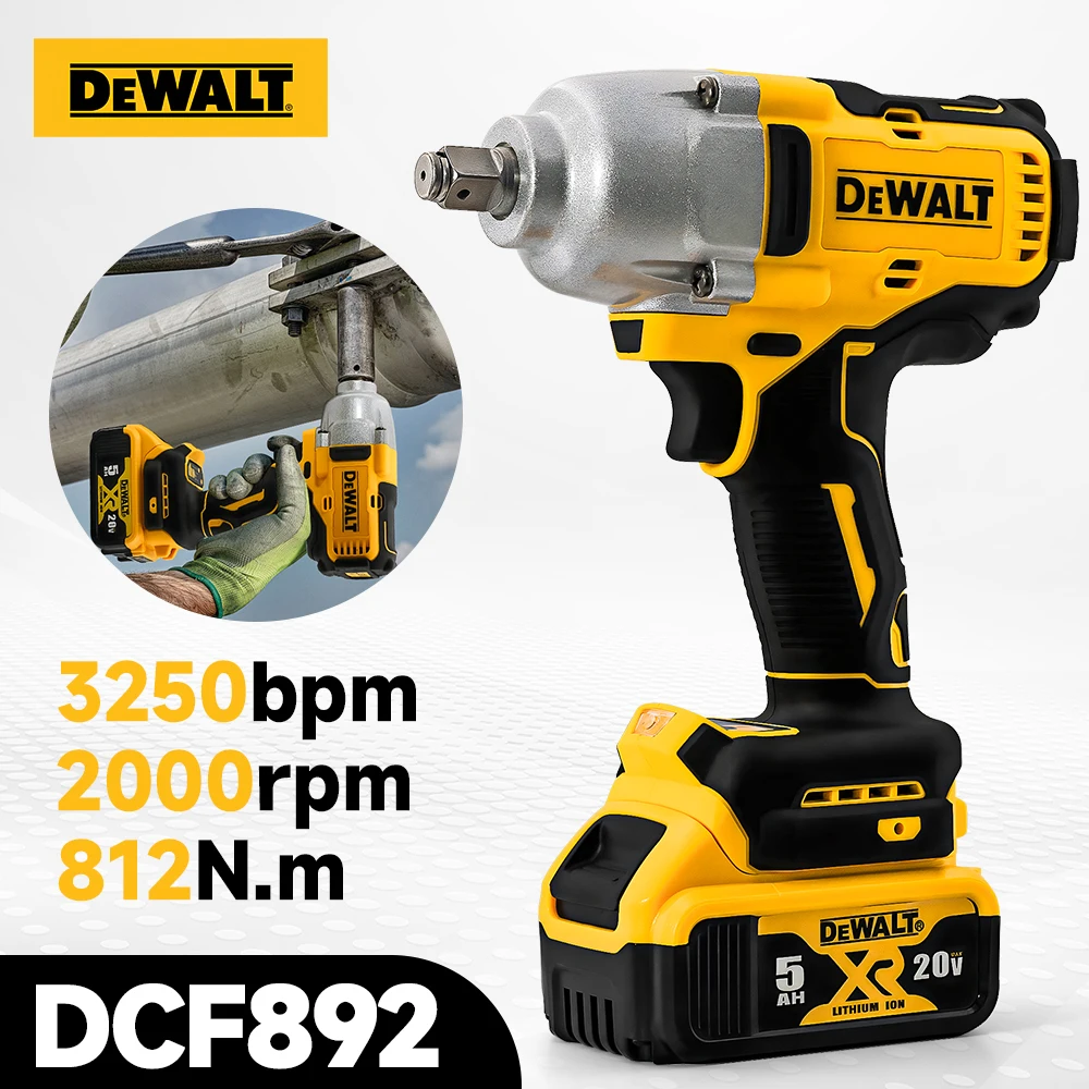 Dewalt 브러시리스 전기 임팩트 렌치, 812N.M 토크, DCF892, 1/2 인치 무선 자동차 스크루드라이버 전동 공구, 20V 배터리