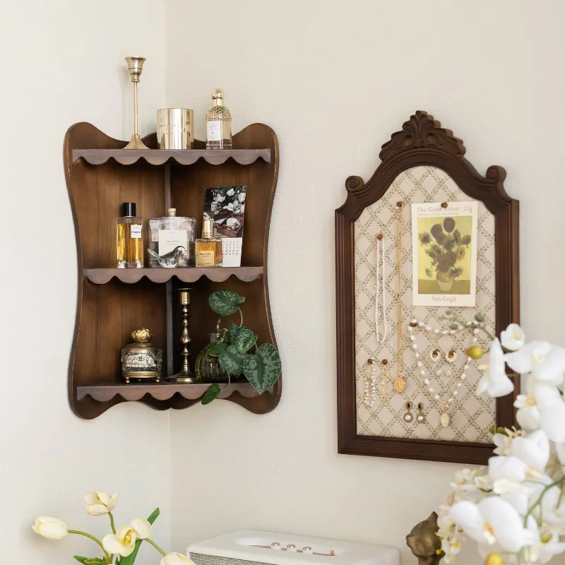 Solid wood corner rack, multi-functional wall hanging table, multi-layer storage rack, triangular decorative display rack