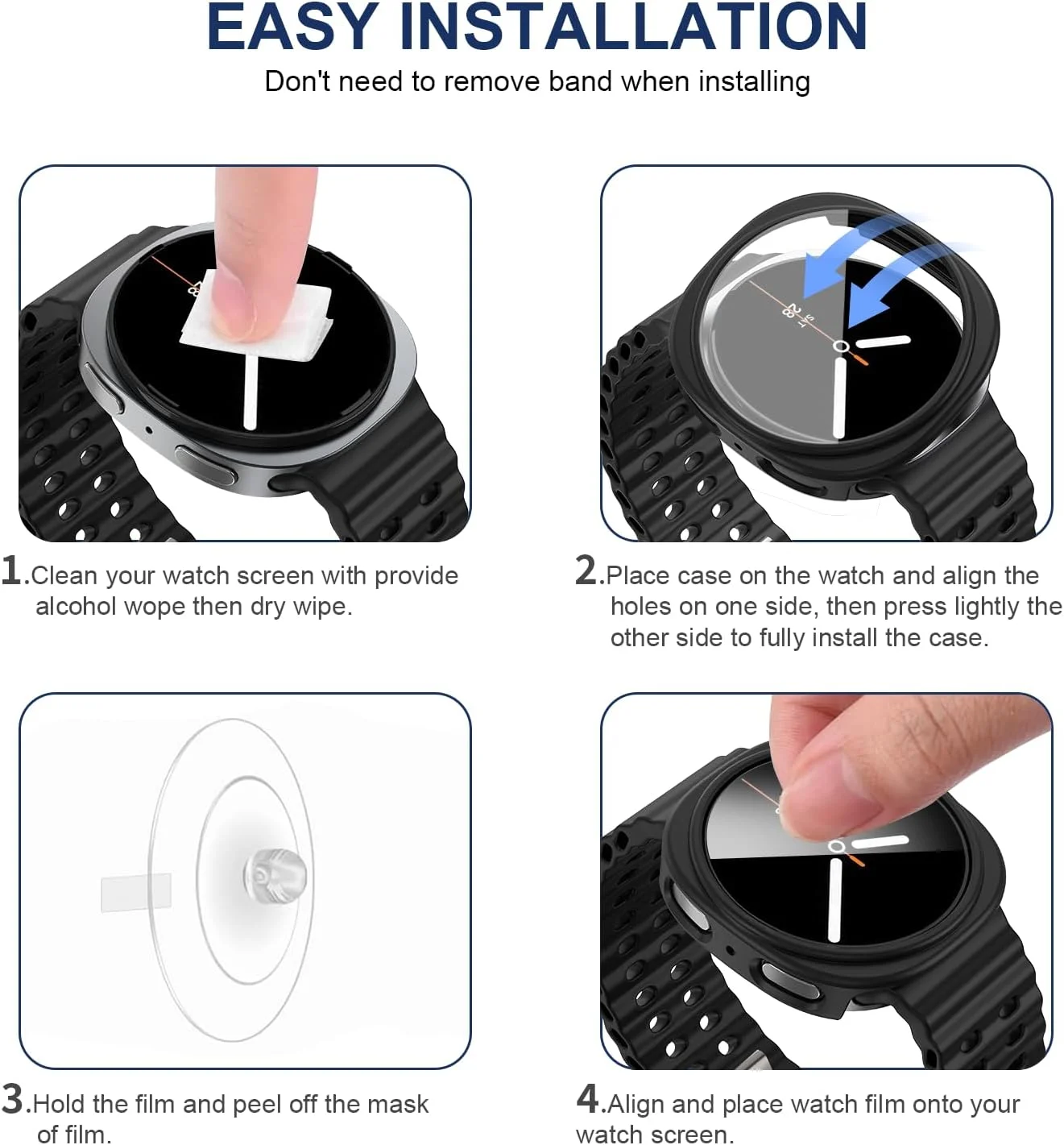 Подходит для Samsung Galaxy Watch 8, жесткий защитный чехол-бампер для ПК 40/44 мм, с защитной пленкой из закаленного стекла высокой четкости.