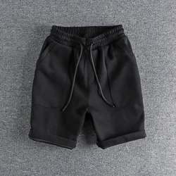 Summer New American Retro 380G Heavyweight Solid Color Shorts Men's Fashion Loose Elastic Drawstring Sport Casual 5-point Pants