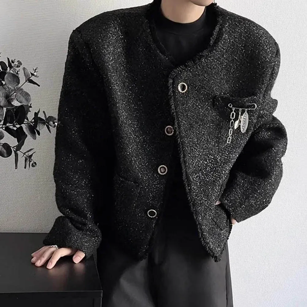 

Mens Autumn Jacket Raw Edges Dark Nightclub Short Jacket Streetwear Fashion Casual Stage Performance Tops Men'S Clothing 2025