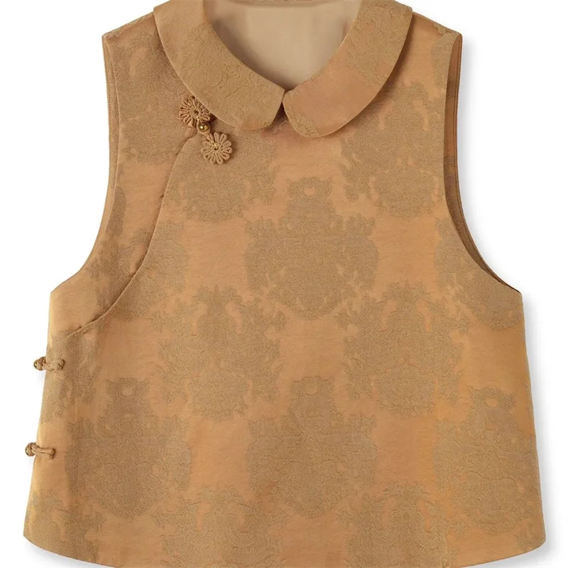 Women's Vest Women's Jackets  Single-breasted Retro Buckle Printing Early Autumn Giant Beautiful Sleeveless Vest Short Vest Coat