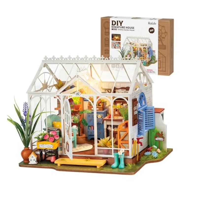 Robotime rolife Dollhouses Dreamy Garden Miniature Wooden Doll House with Furniture for Children and Adults