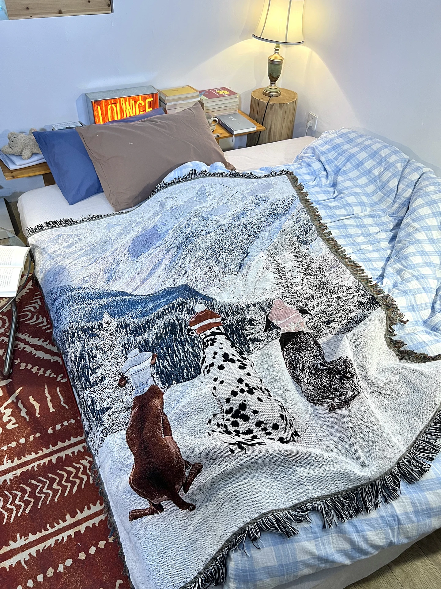 

Плед из хлопковой пряжи Snow Dog, накидка на односпальный диван, декоративный гобелен, многофункциональный домашний текстиль