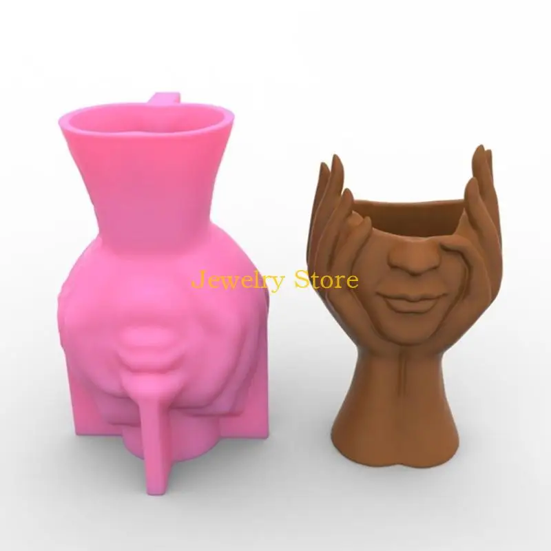 

F2TD Face Flower Pot Silicone Mold Succulent Planter Concrete Mold Cute Concrete Cement Mold for DIY Pen Holder,Home Decor