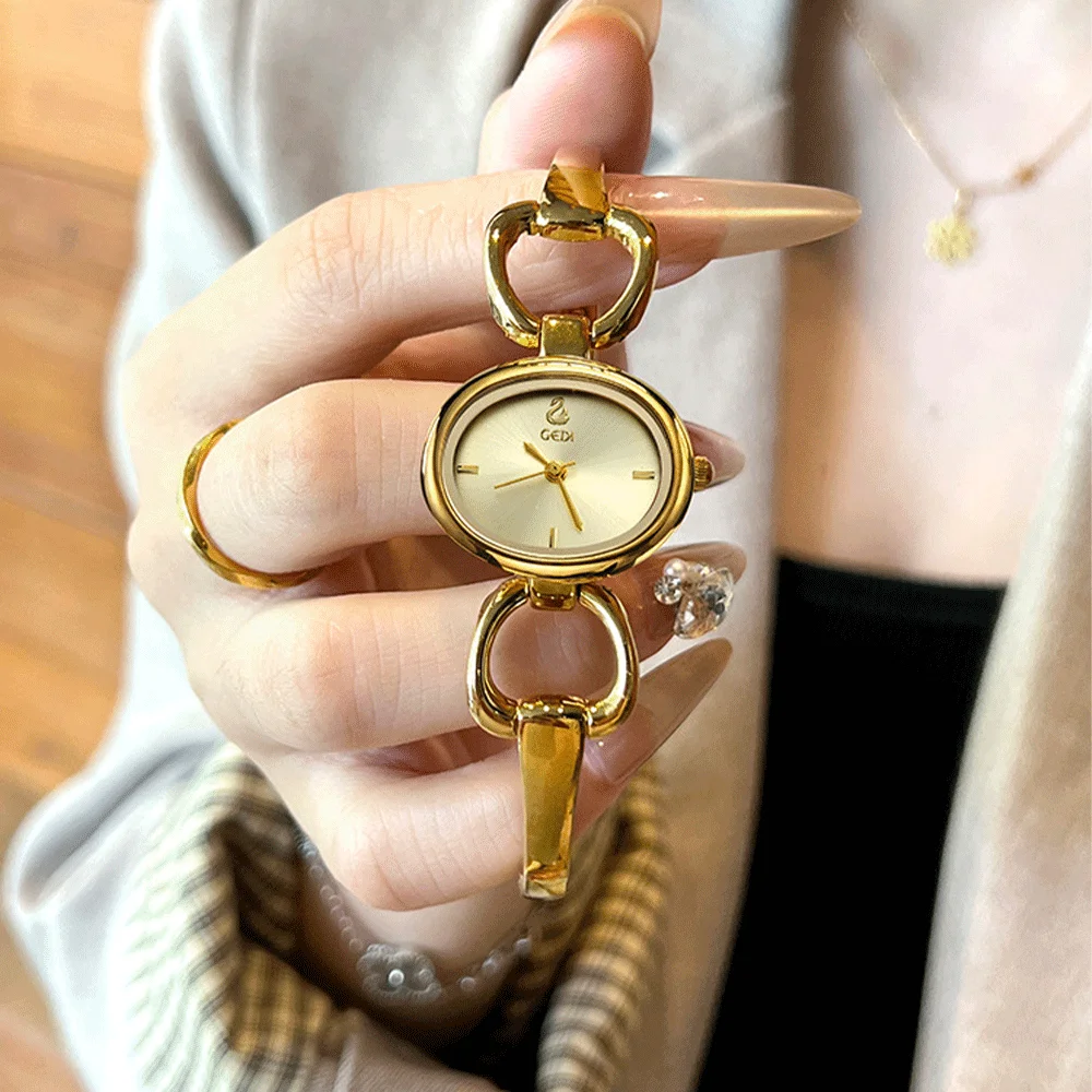 GEDI Luxury Women's Watch Skeletonized Niche Chain Bracelet Exquisite Fashionable Vintage Ladies' Quartz Wristwatch Dress Gifts